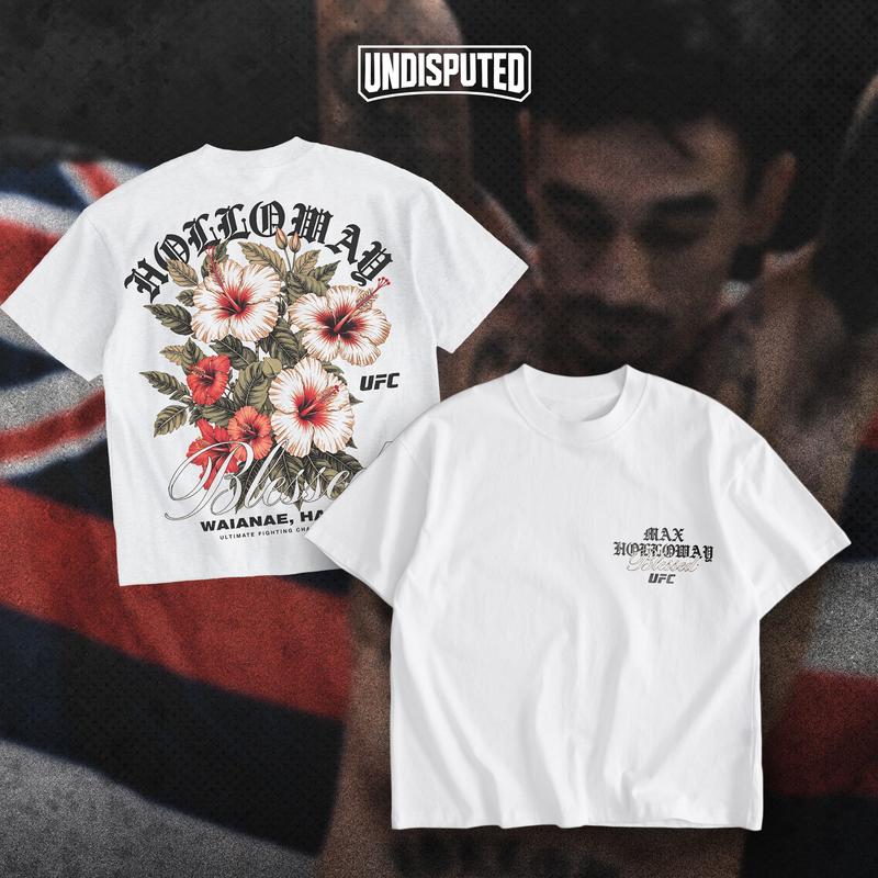 UNDISPUTED Max Holloway "Blessed" Hawaii Hibicus UFC Heavy Cotton T-shirt UFC 318 BMF Shirt Fan Apparel Menswear Direct-to-garment Breathable Printing