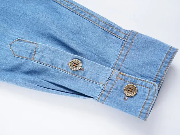 Men's Washed Denim Work Shirt – 100% Cotton Long Sleeve Utility Shirt