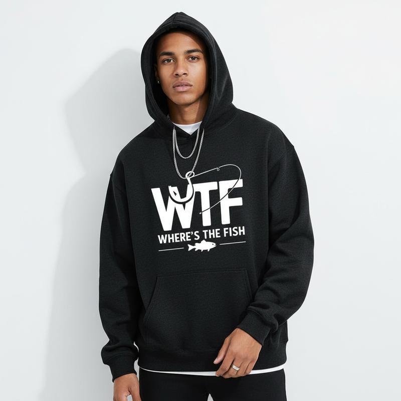 Men's funny fishing graphic Graphic Hoodie - Cotton Blend Long Sleeve Pullover Regular Fit | Soft & Breathable Fabric, Durable Print, Everyday Comfort, Machine Washable, casual outdoor urban street
