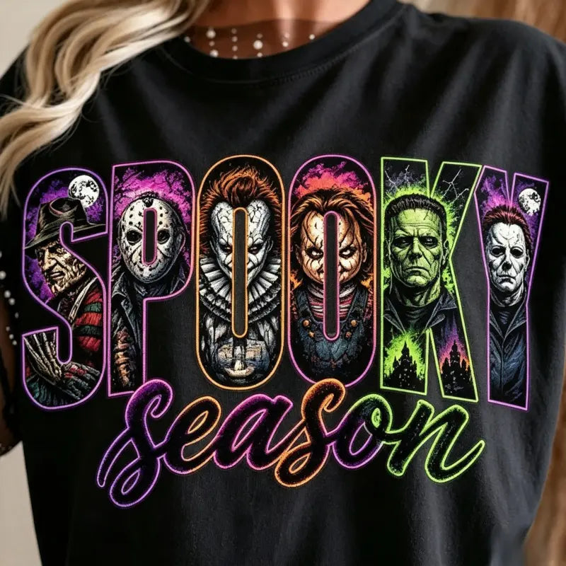 🤡Spooky Season Horror Graphic T-Shirt/Sweatshirt/Hoodie – Retro Scary Movie Neon Halloween Retro Tee
