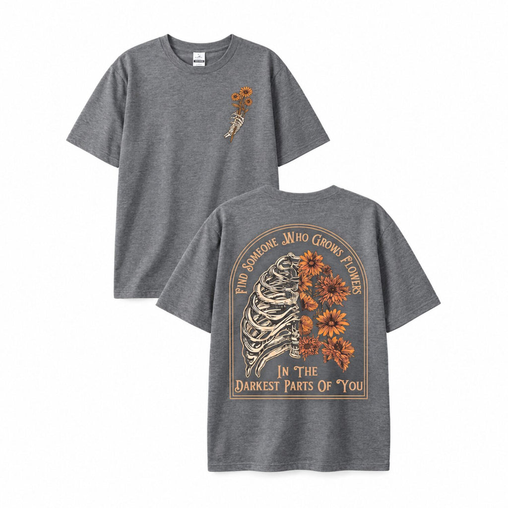 Skeleton Sunflower Graphic T-Shirt/Sweatshirt/Hoodie – Vintage Gothic Floral Front & Back Tee