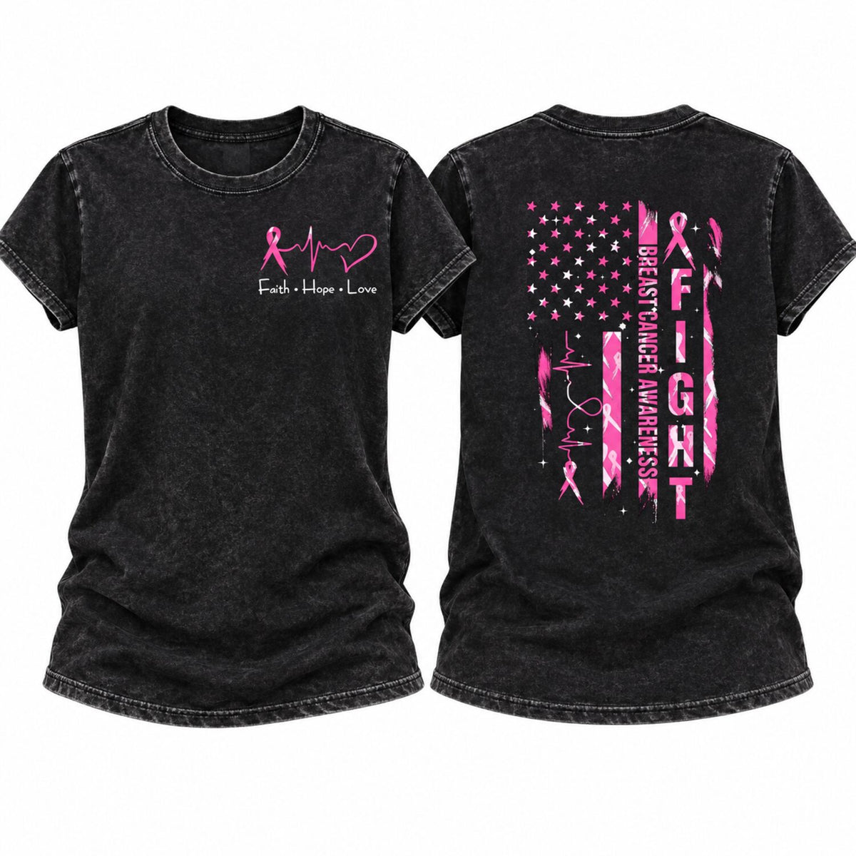 Breast Cancer Awareness T-Shirt/Sweatshirt/Hoodie – Faith Hope Love Pink Ribbon American Flag Tee