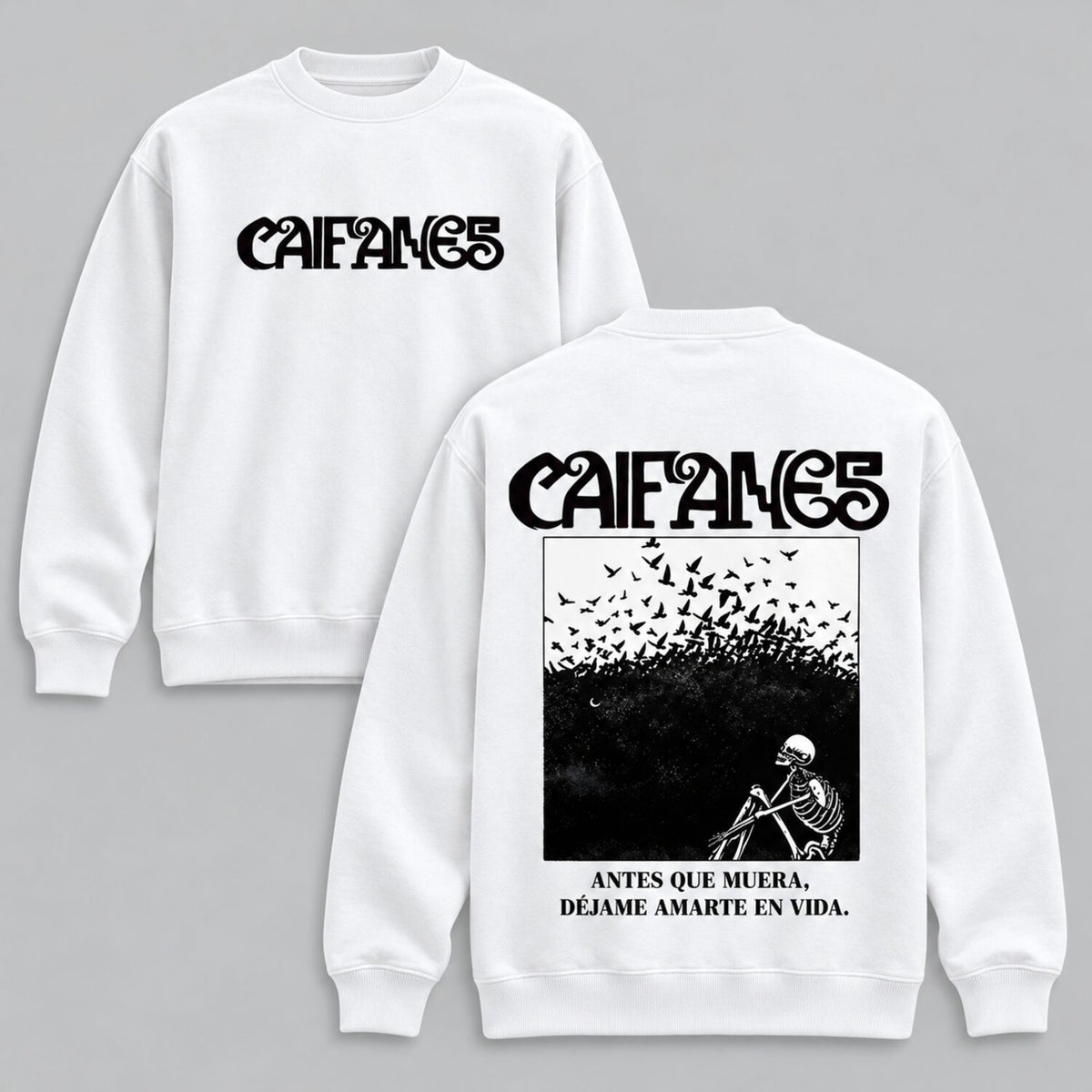 Caifanes Vintage Washed Graphic T-Shirt/Sweatshirt/Hoodie – Skeleton Birds Double-Sided Print, Mexican Rock Streetwear Tee