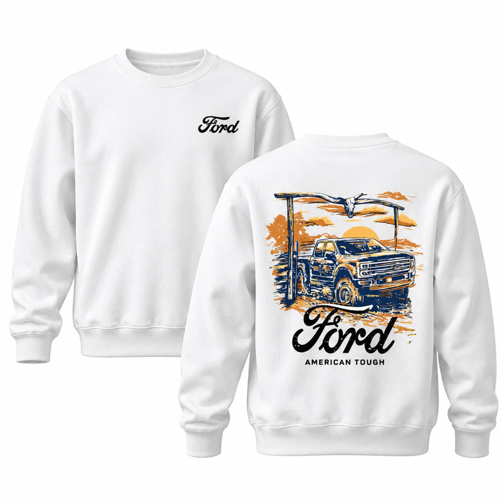 Ford American Tough Vintage Truck Hoodie/Sweatshirt/T-Shirt – Retro Pickup Sunset Graphic Pullover, Western Automotive Sweatshirt