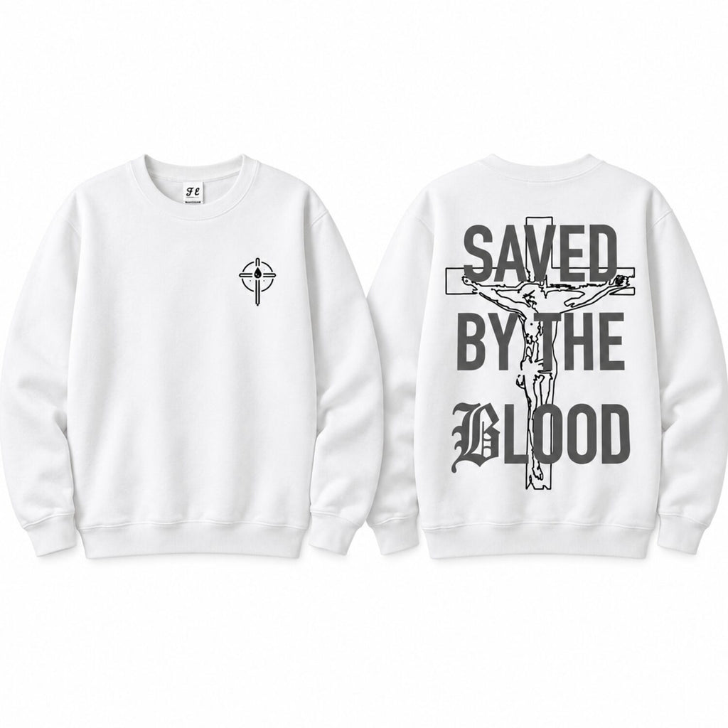 Saved By The Blood Christian T-Shirt/Sweatshirt/Hoodie – Gothic Jesus Cross Graphic Tee, Faith Streetwear Shirt