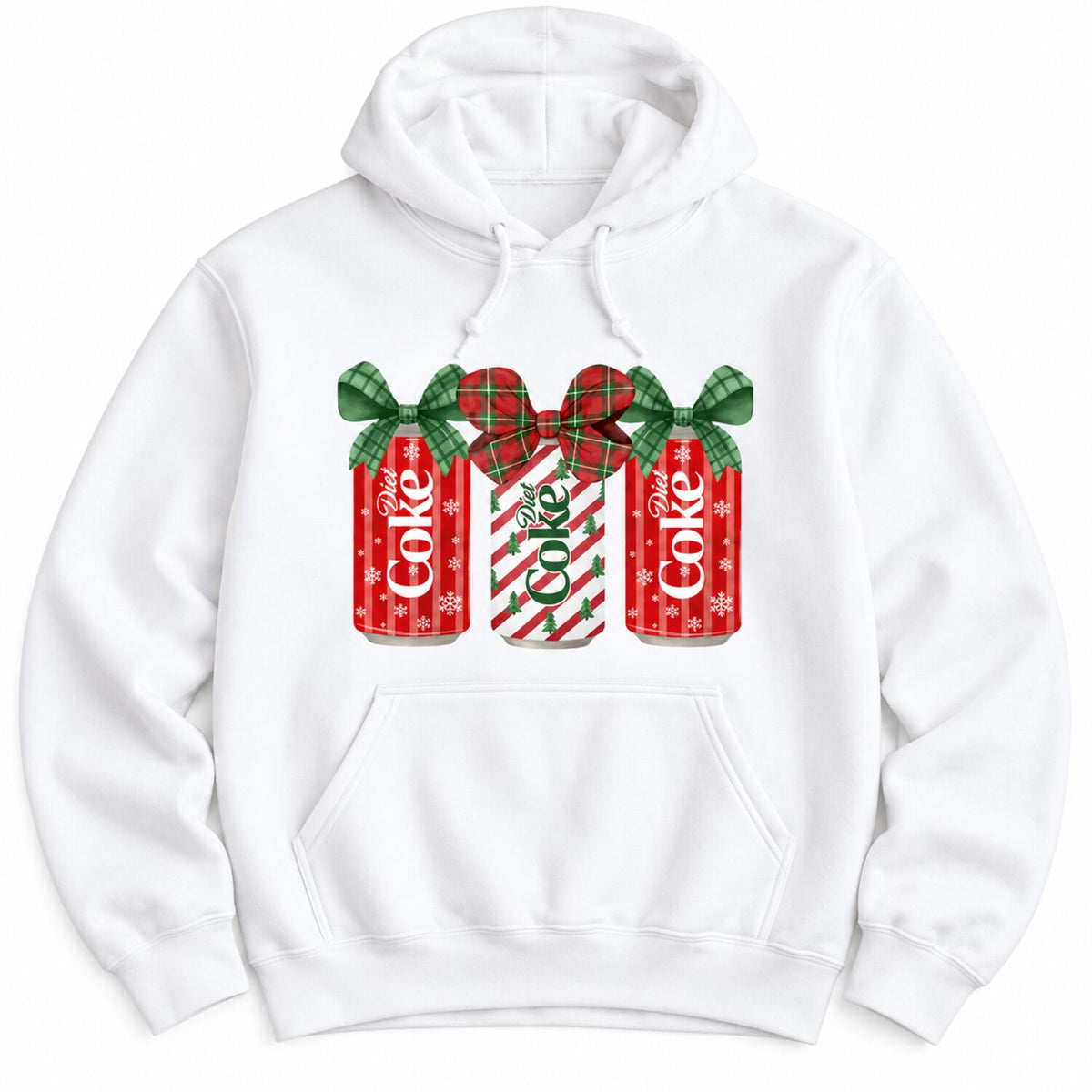 Christmas Soda Bow Sweatshirt/Hoodie/T-Shirt – Cute Plaid Ribbon Holiday Graphic Crewneck