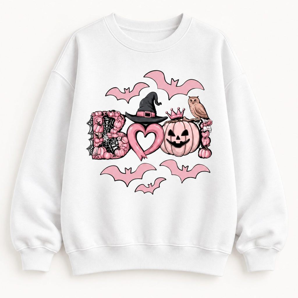 Pink Boo Halloween Shirt/Sweatshirt/Hoodie – Cute Pumpkin Bat Coquette Graphic Tee