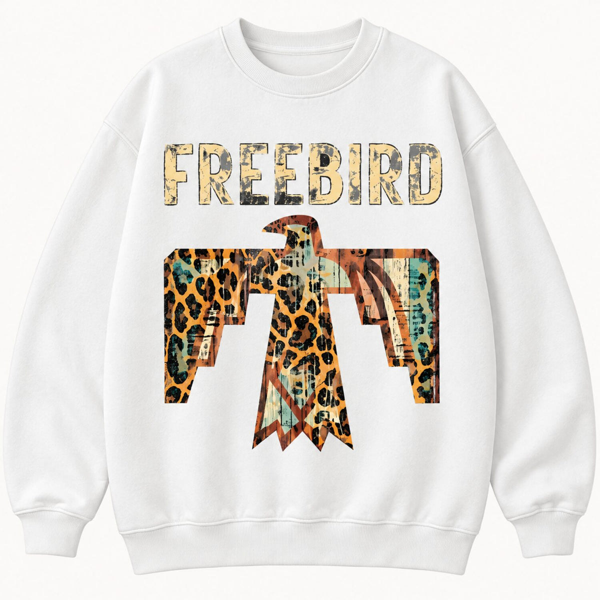 Freebird Thunderbird Graphic Tee – Vintage Washed Leopard Print Western T-Shirt/Sweatshirt/Hoodie