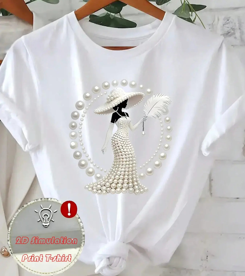Luxury Look Pearl Graphic Tee – Women's Elegant Casual Shirt/Sweatshirt/Hoodie