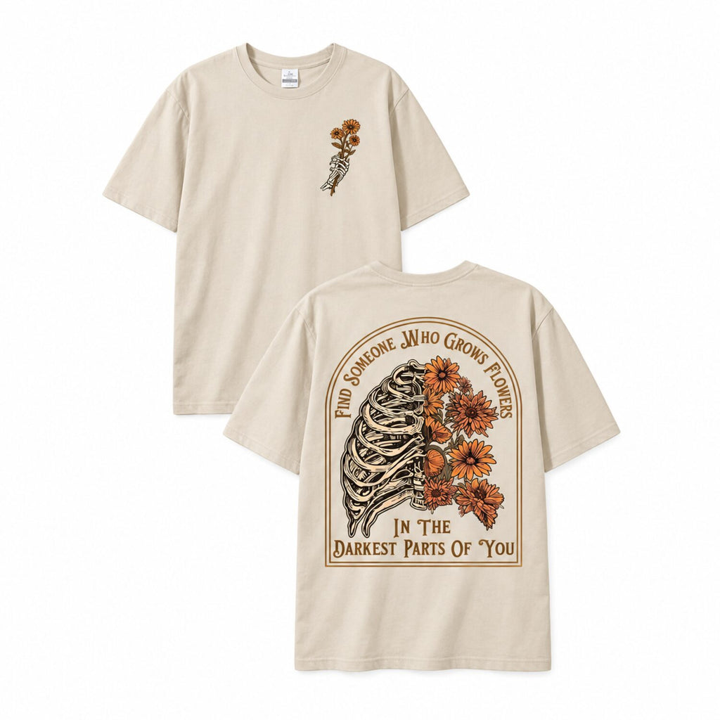 Skeleton Sunflower Graphic T-Shirt/Sweatshirt/Hoodie – Vintage Gothic Floral Front & Back Tee