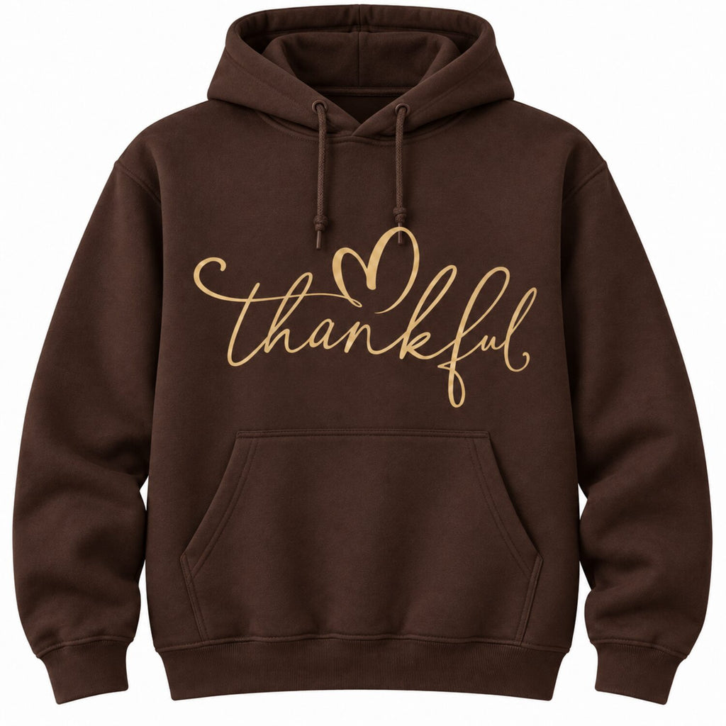 Thankful Sweatshirt/Hoodie/T-Shirt – Minimalist Script Heart Graphic Crewneck, Cozy Fall Thanksgiving Pullover