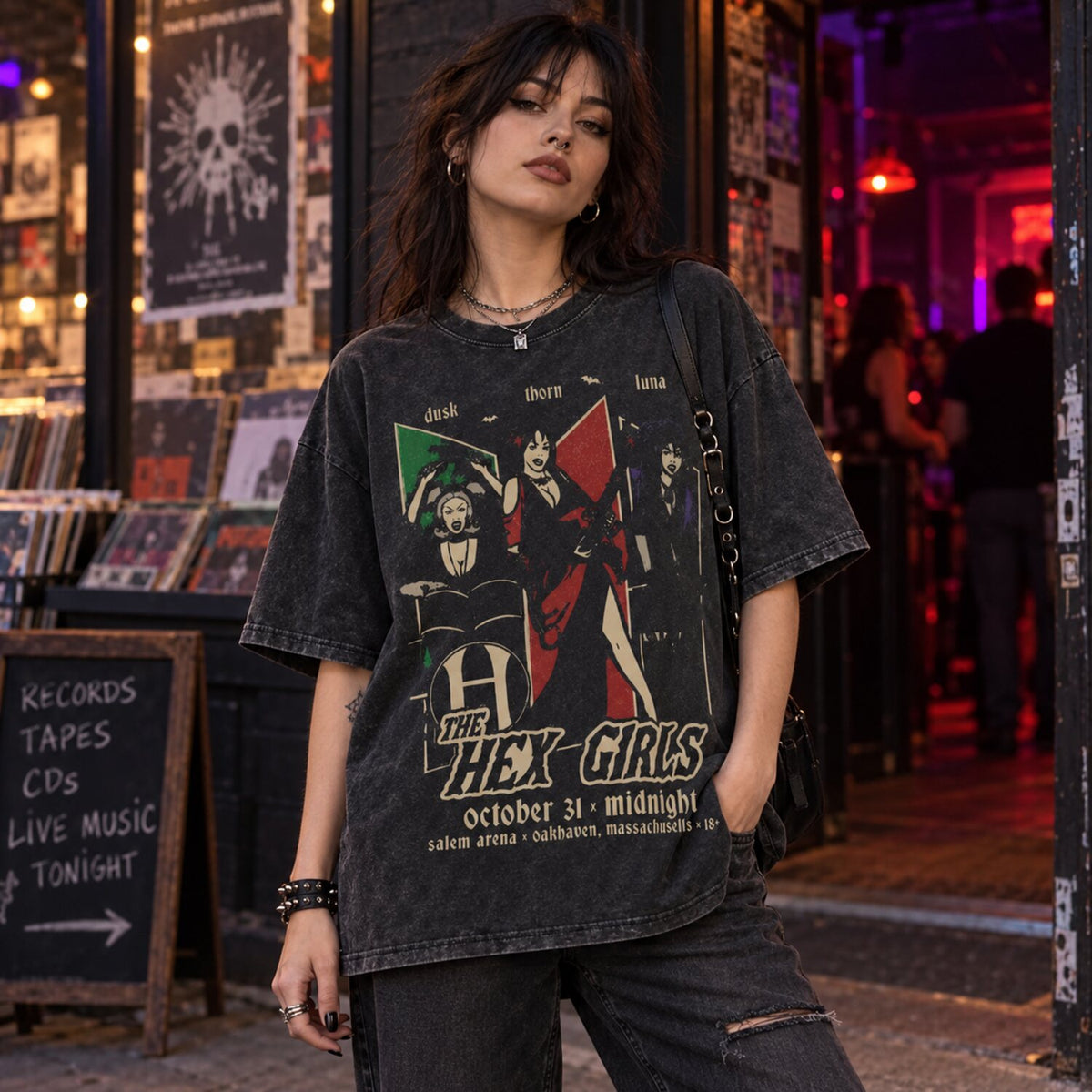 The Hex Girls Vintage Graphic T-Shirt/Sweatshirt/Hoodie – Gothic Rock Band Acid Wash Halloween Tee