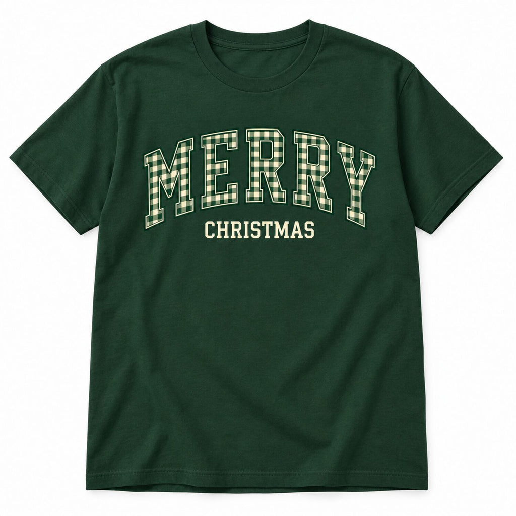 Merry Christmas Plaid Varsity Sweatshirt/Hoodie/T-Shirt – Vintage Green Oversized Holiday Crewneck