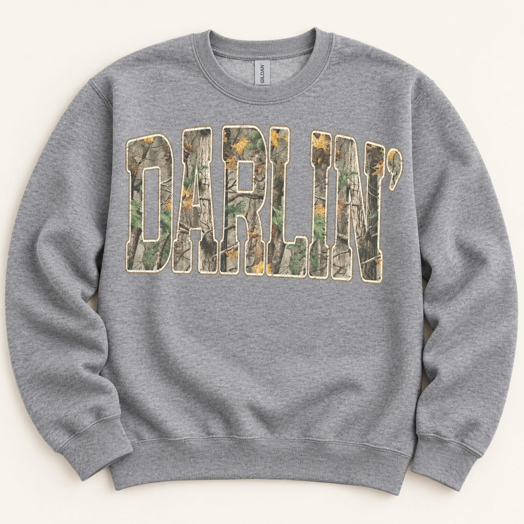 Darlin' Camo Sweatshirt/Hoodie/T-Shirt – Retro Southern Country Western Graphic Crewneck