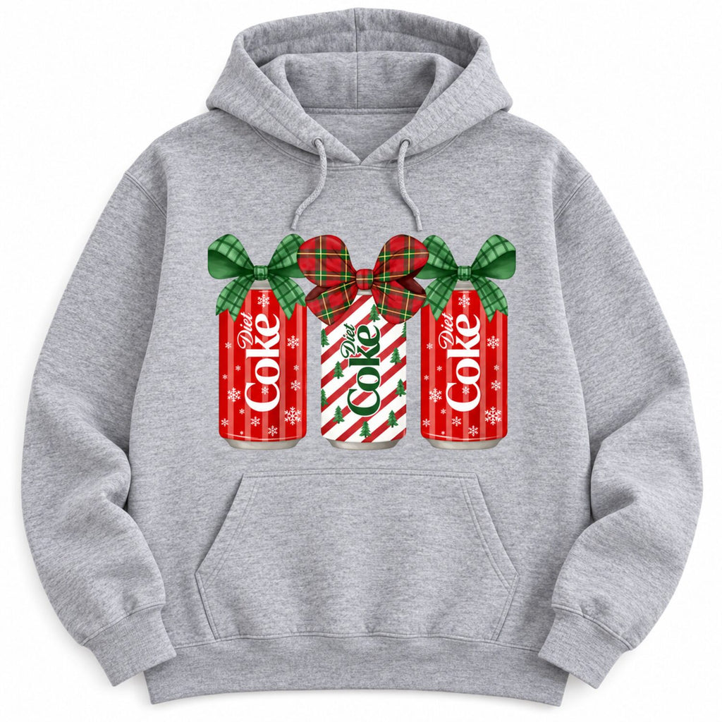 Christmas Soda Bow Sweatshirt/Hoodie/T-Shirt – Cute Plaid Ribbon Holiday Graphic Crewneck