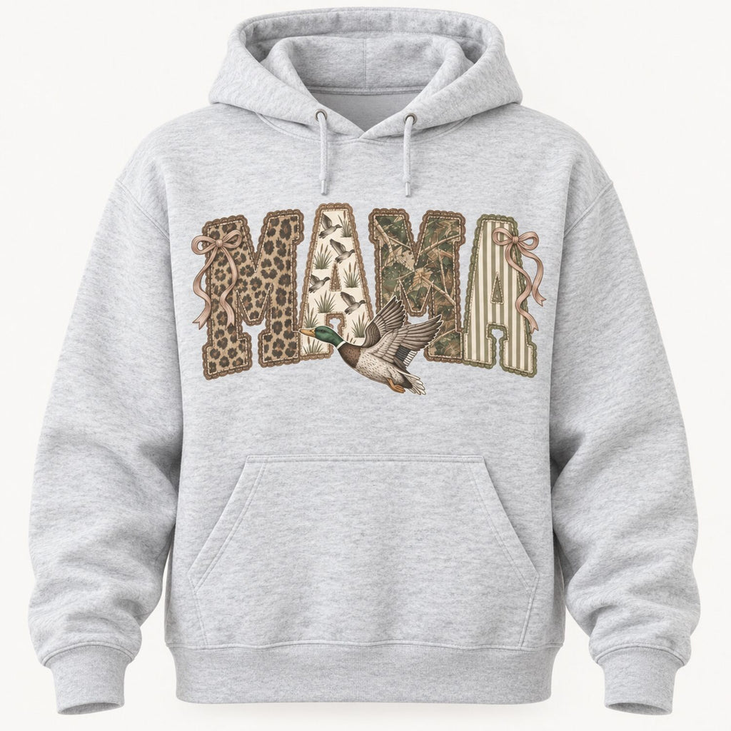 Duck Hunting Mama Sweatshirt/Hoodie/T-Shirt – Vintage Camo Bow Graphic Crewneck for Women