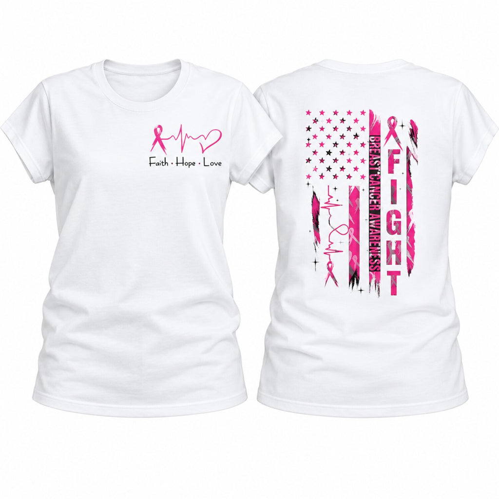 Breast Cancer Awareness T-Shirt/Sweatshirt/Hoodie – Faith Hope Love Pink Ribbon American Flag Tee