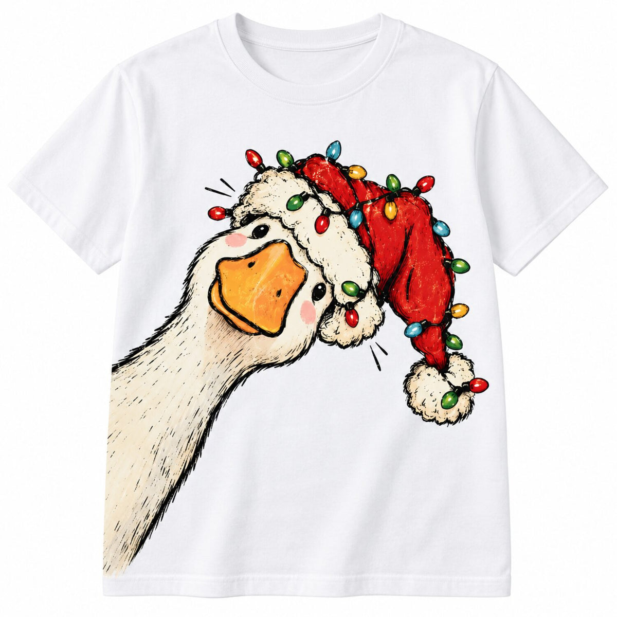 Funny Christmas Goose Sweatshirt/Hoodie/T-Shirt – Cute Santa Hat & Holiday Lights Graphic Crewneck, Festive Green Pullover for Women