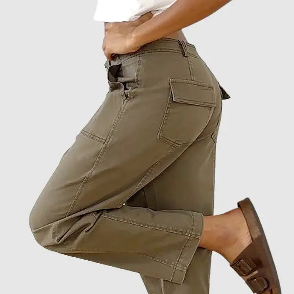 Women’s Barrel Leg Pants – Washed Casual Utility Pants with Deep Pockets