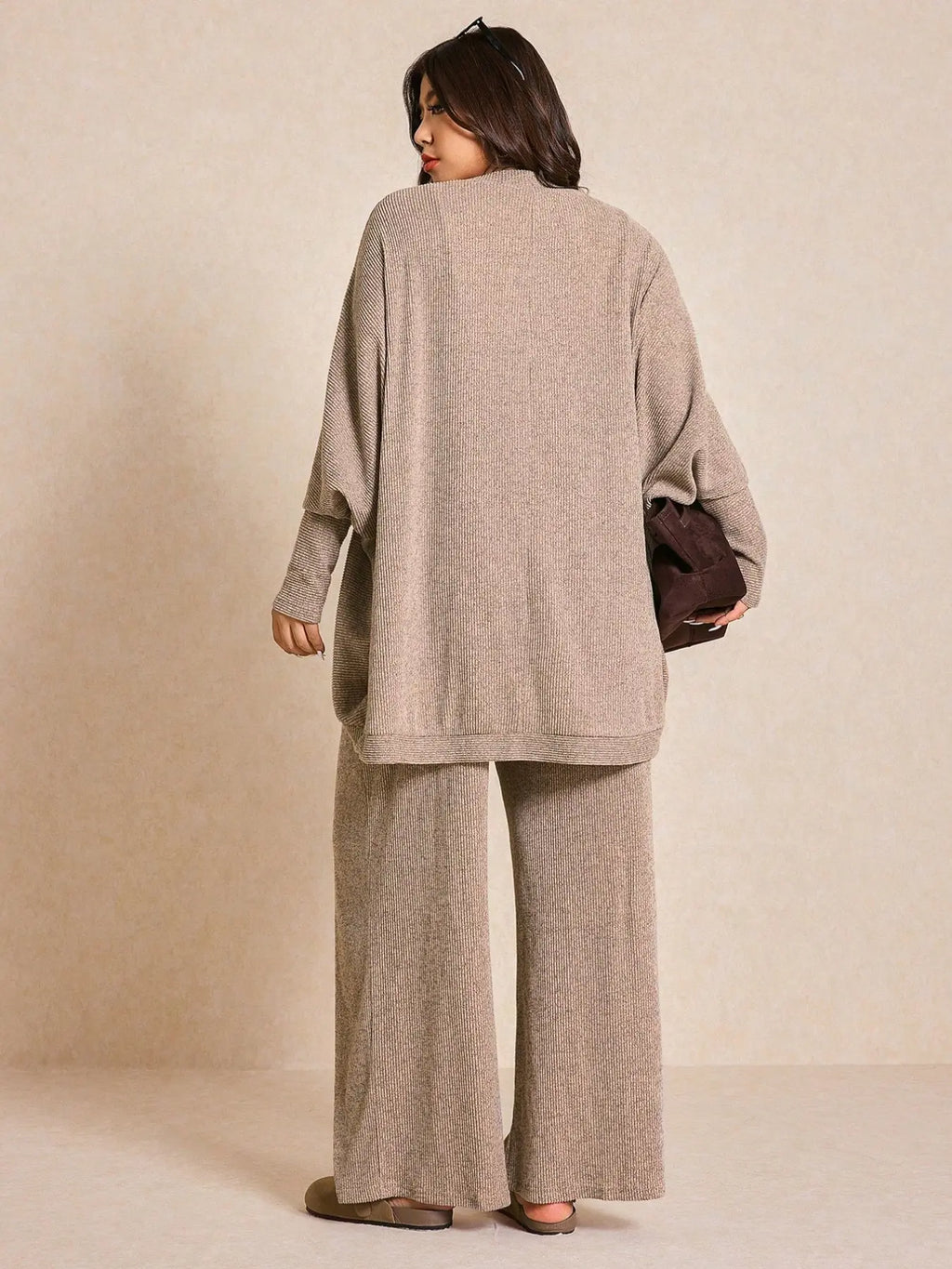 Women's Cozy 3-Piece Knit Lounge Set – Cardigan, Tank Top & Wide-Leg Pants