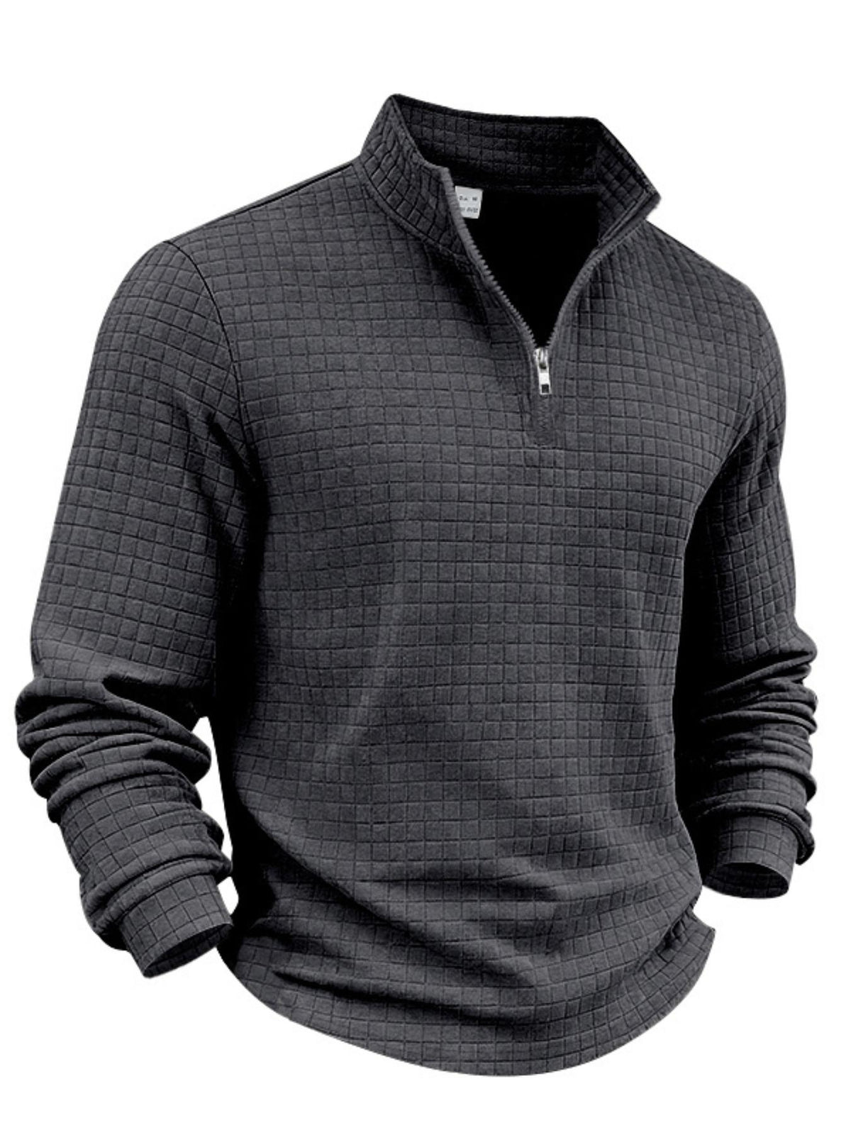 Men's Textured Quarter Zip Pullover – Casual Stand Collar Long Sleeve Sweatshirt