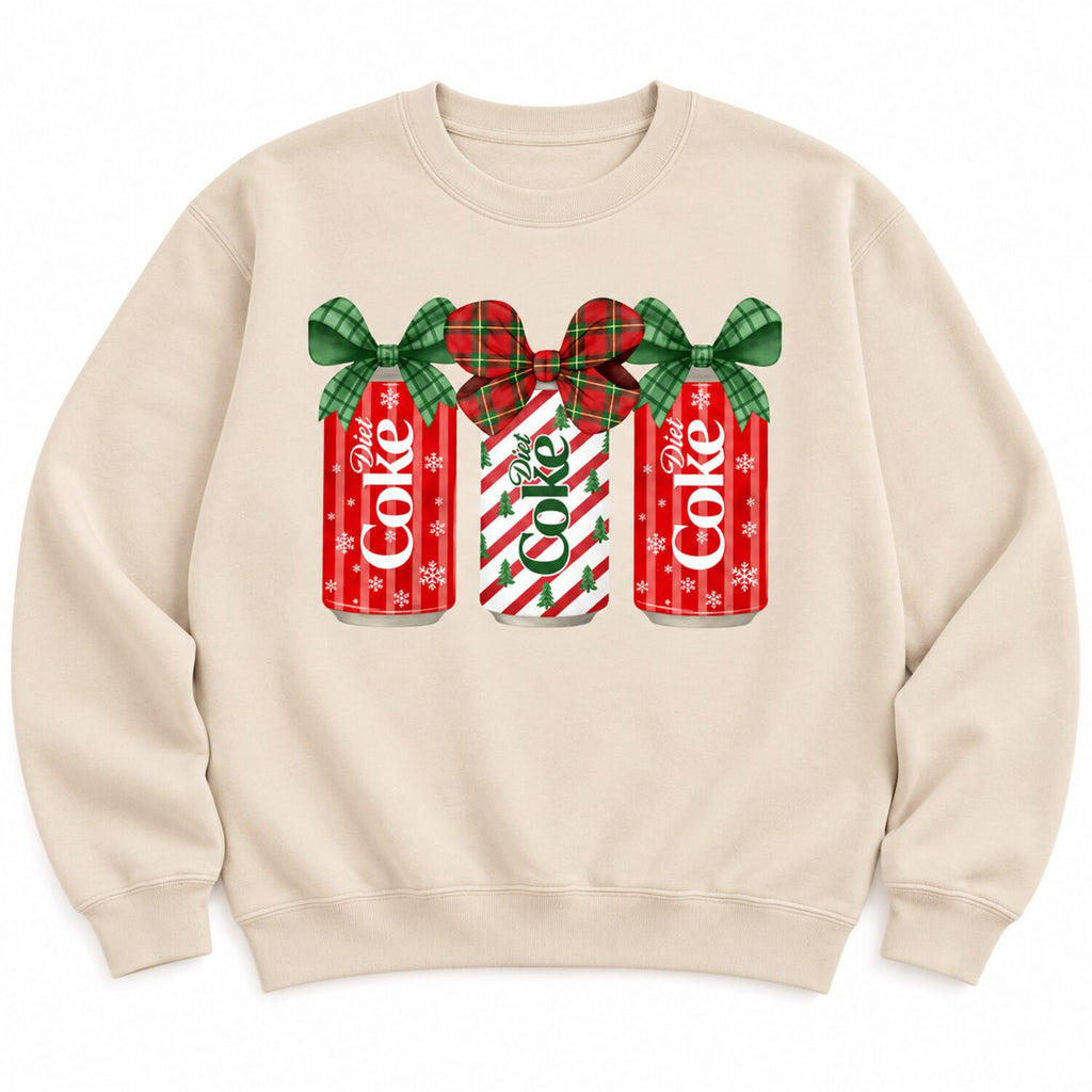 Christmas Soda Bow Sweatshirt/Hoodie/T-Shirt – Cute Plaid Ribbon Holiday Graphic Crewneck