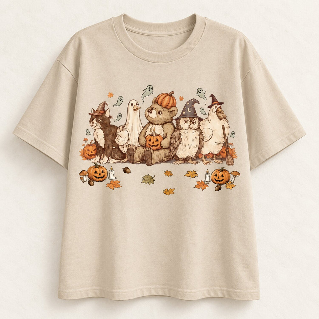 Cute Woodland Animals Halloween Shirt/Sweatshirt/Hoodie – Vintage Pumpkin & Ghost Fall Graphic Tee