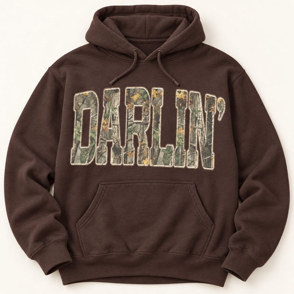 Darlin' Camo Sweatshirt/Hoodie/T-Shirt – Retro Southern Country Western Graphic Crewneck