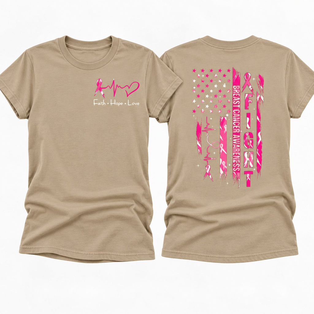 Breast Cancer Awareness T-Shirt/Sweatshirt/Hoodie – Faith Hope Love Pink Ribbon American Flag Tee