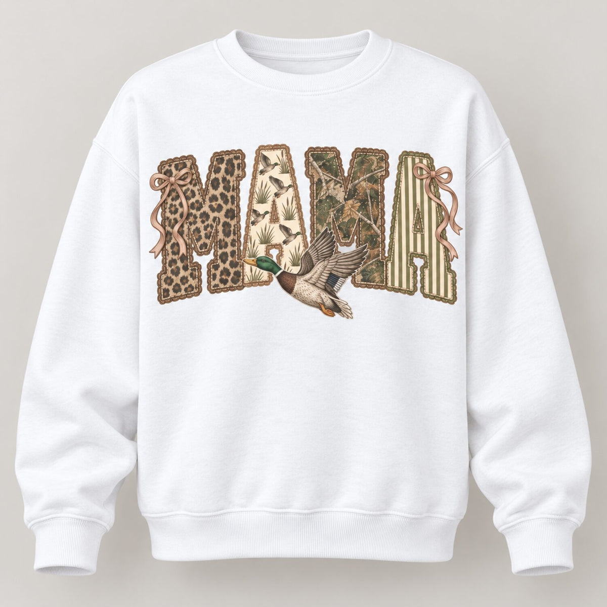 Duck Hunting Mama Sweatshirt/Hoodie/T-Shirt – Vintage Camo Bow Graphic Crewneck for Women