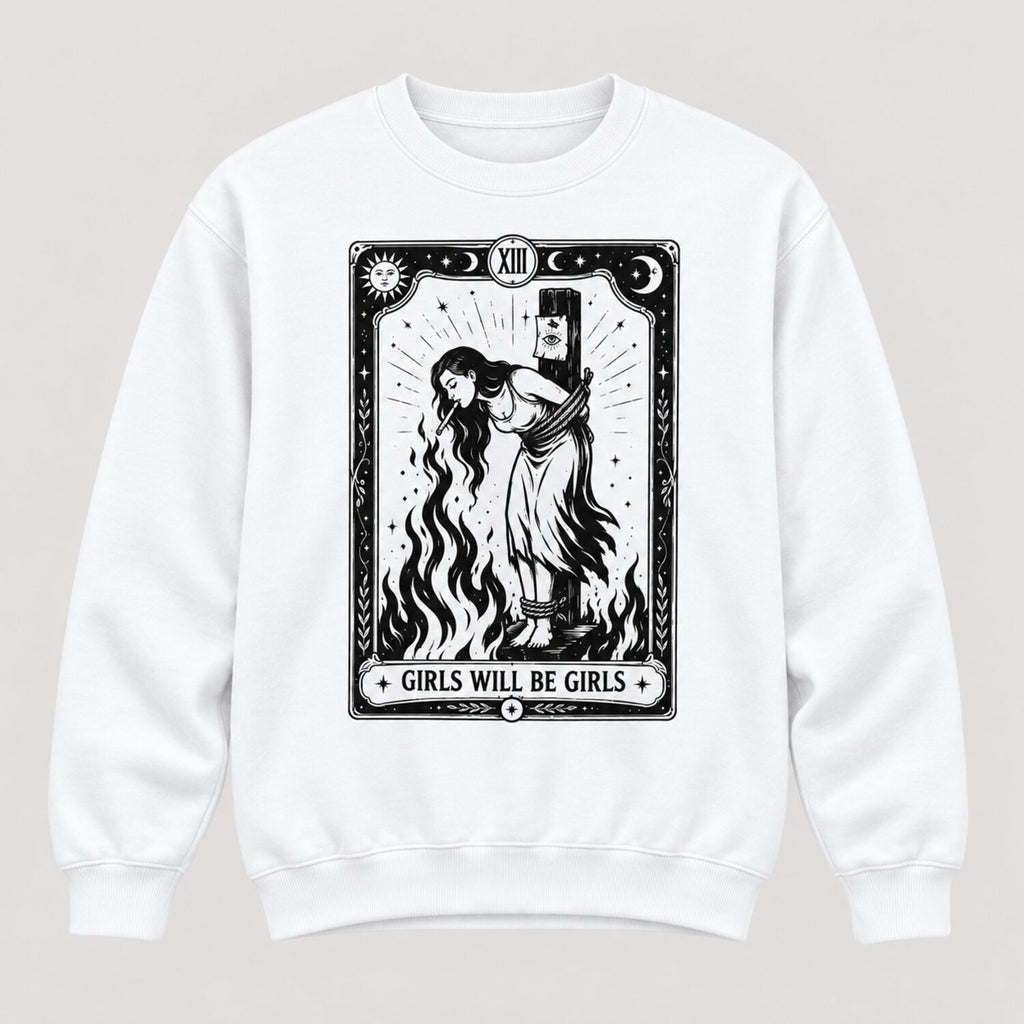 Girls Will Be Girls Sweatshirt/Hoodie/T-Shirt – Vintage Gothic Witch Tarot Graphic Crewneck