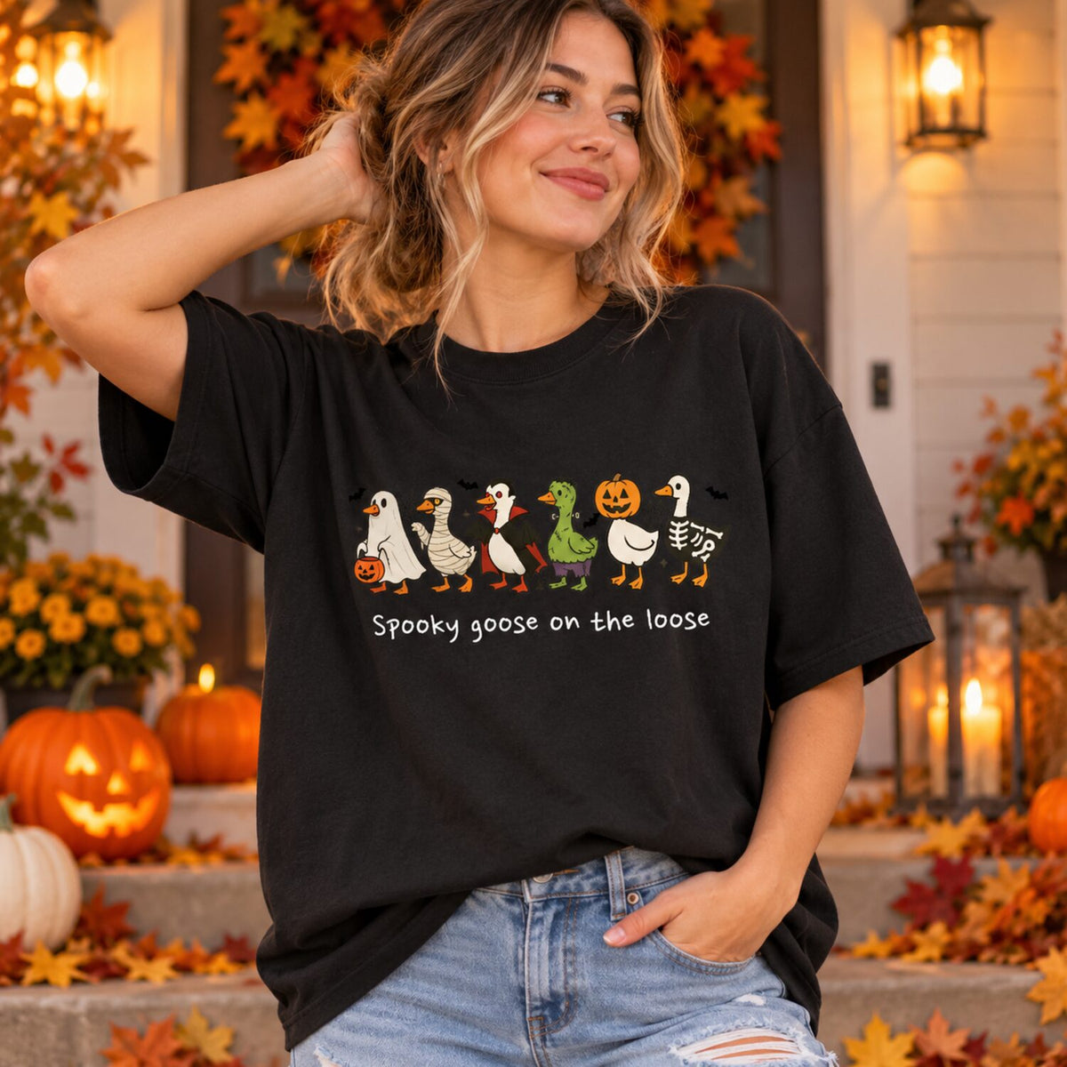 Spooky Goose on the Loose Sweatshirt/Hoodie/T-shirt – Cute Halloween Goose Graphic Crewneck