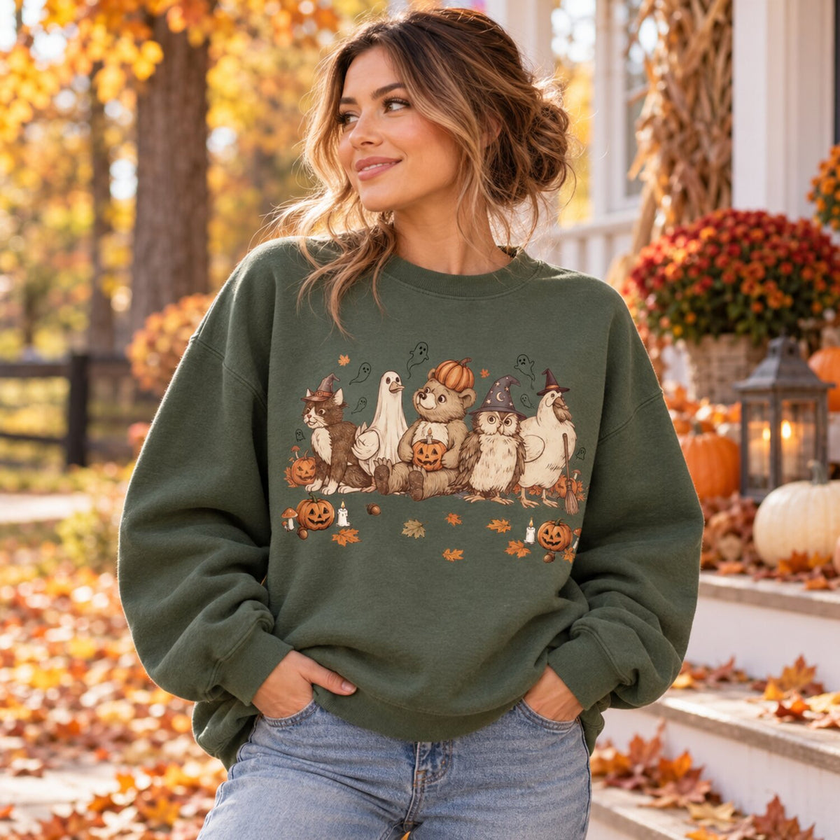Cute Woodland Animals Halloween Shirt/Sweatshirt/Hoodie – Vintage Pumpkin & Ghost Fall Graphic Tee