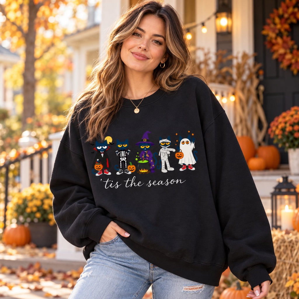 ’Tis the Season Halloween Cat Shirt/Sweatshirt/Hoodie – Cute Costume Cats Comfort Colors Graphic Tee