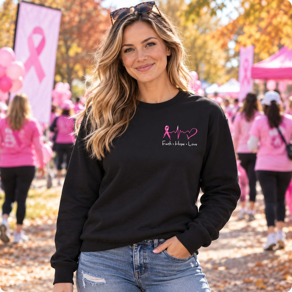 Breast Cancer Awareness T-Shirt/Sweatshirt/Hoodie – Faith Hope Love Pink Ribbon American Flag Tee