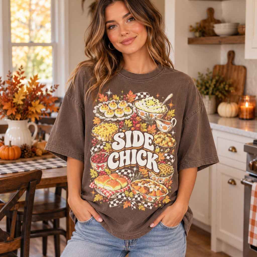 Side Chick Thanksgiving Shirt/Sweatshirt/Hoodie – Funny Friendsgiving Oversized Vintage Graphic Tee
