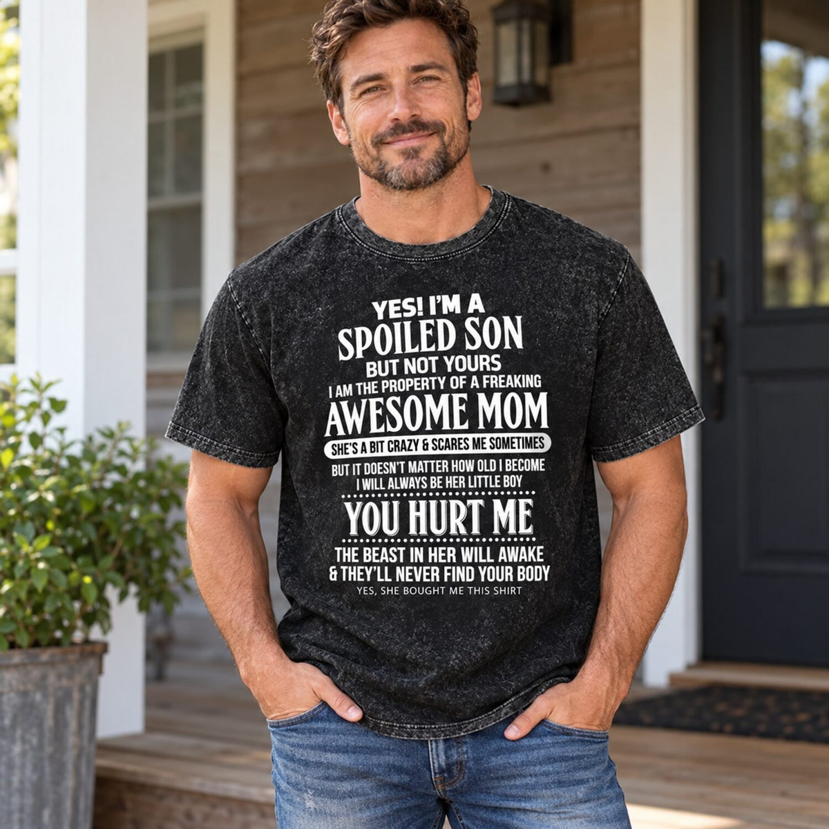 Spoiled Son Funny T-Shirt/Sweatshirt/Hoodie – Awesome Mom Vintage Washed Graphic Tee