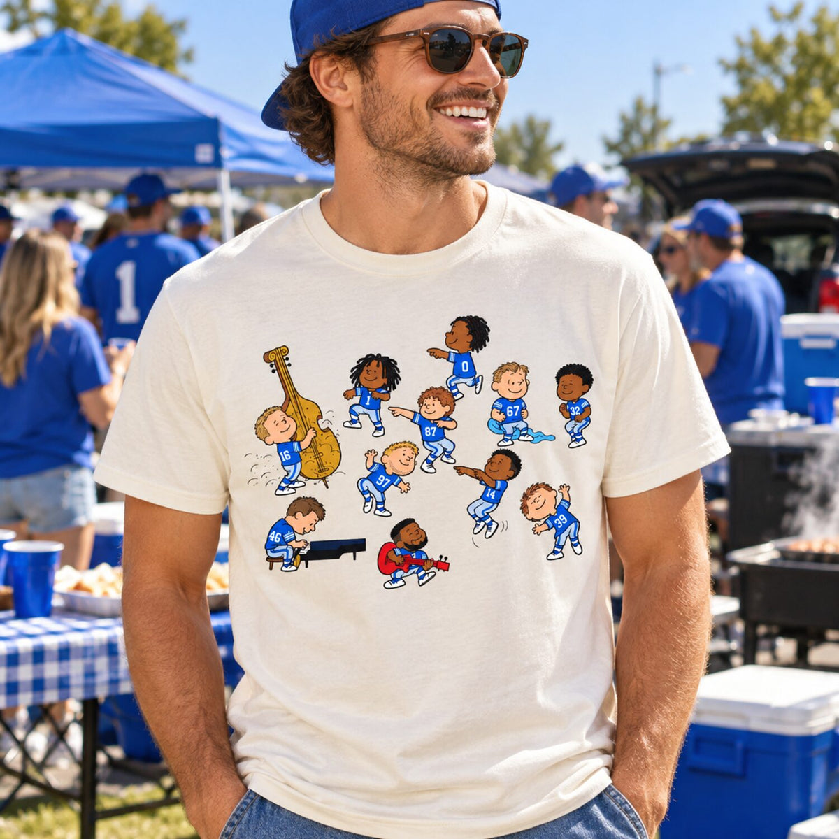 Detroit Football Dance Graphic Tee – Retro Cartoon Game Day T-Shirt/Sweatshirt/Hoodie