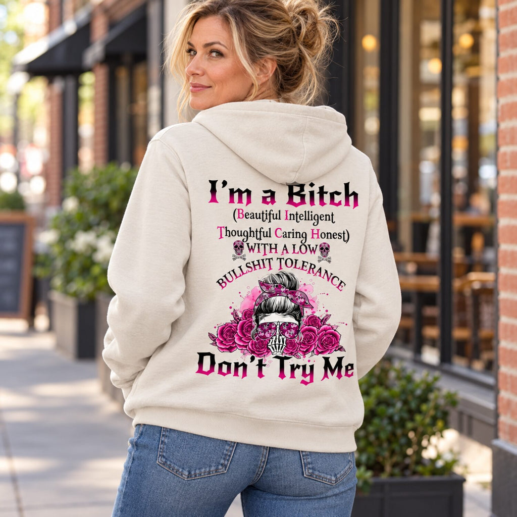 Custom Generation Skull Hoodie Don't Try Me I'm The B*tch Gen X Baby Boomers Millennial FAFO Hoodie Raised on Hose Water and Neglect  Two-Sided Design Women and Men Hoodie Casual Classic Fit