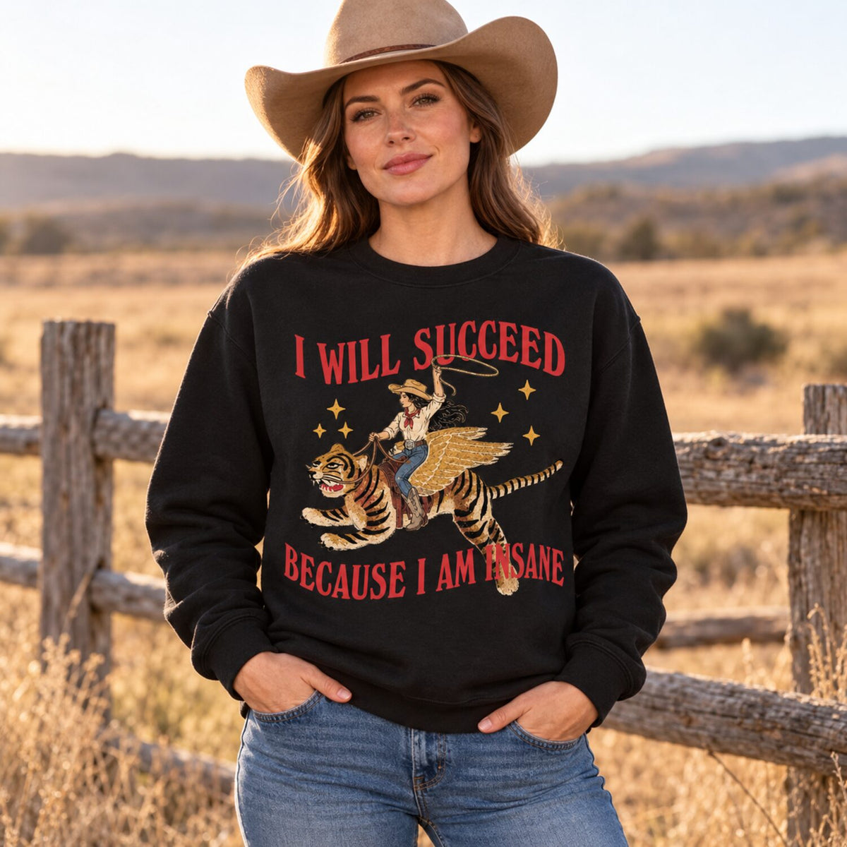 I Will Succeed Because I Am Insane T-Shirt/Sweatshirt/Hoodie – Vintage Western Winged Tiger Graphic Tee
