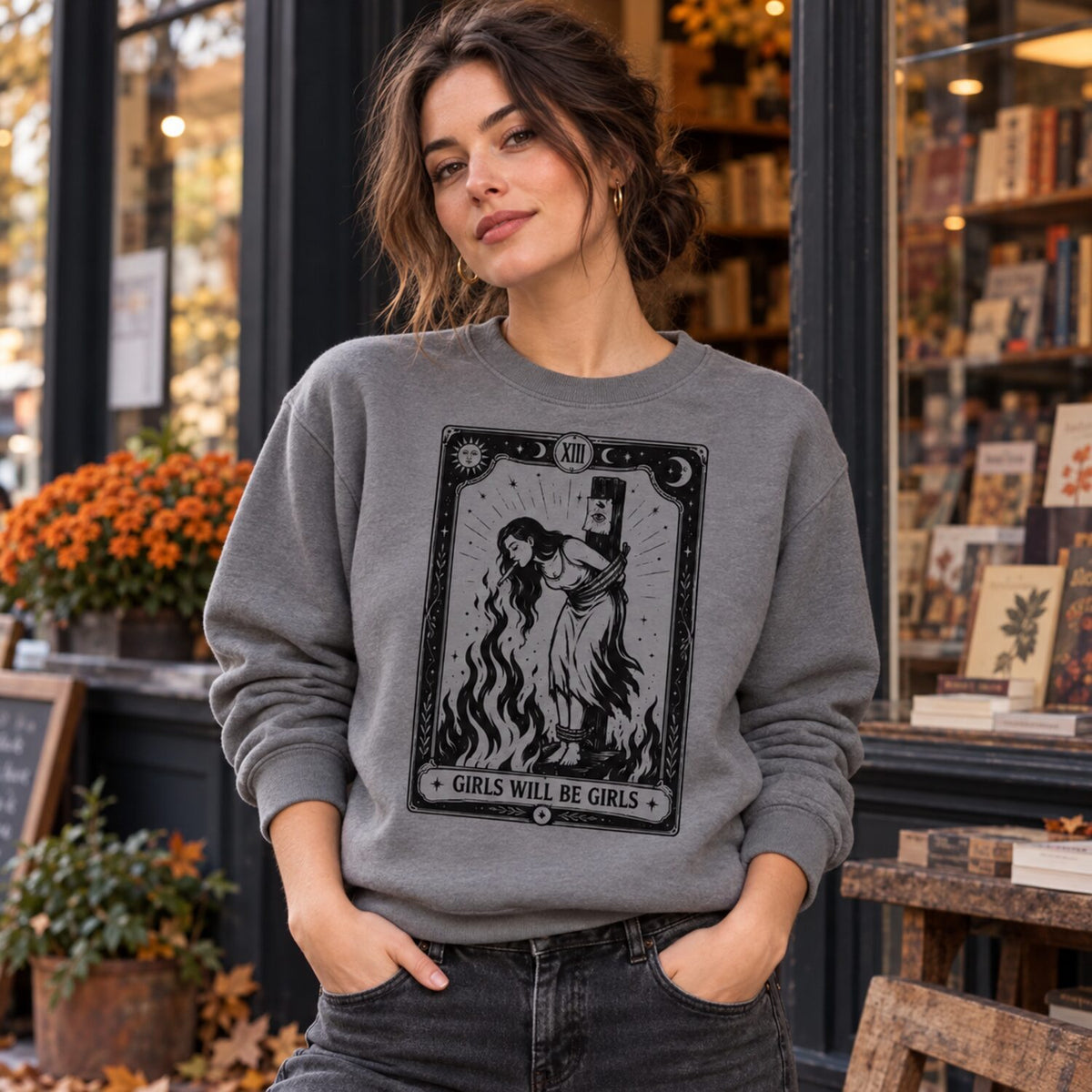 Girls Will Be Girls Sweatshirt/Hoodie/T-Shirt – Vintage Gothic Witch Tarot Graphic Crewneck