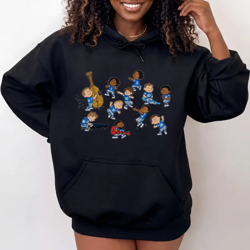 Detroit Football Dance Graphic Tee – Retro Cartoon Game Day T-Shirt/Sweatshirt/Hoodie
