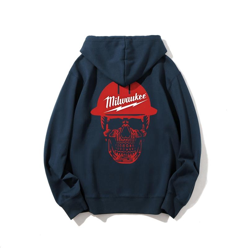 Milwaukee Skull Hoodie, Bold Graphic Pullover For Men For Women, Streetwear Workwear Style, Unisex Fit, Gift For Tool For Garage Fans, Unisex Long Sleeve Pullover Shirt