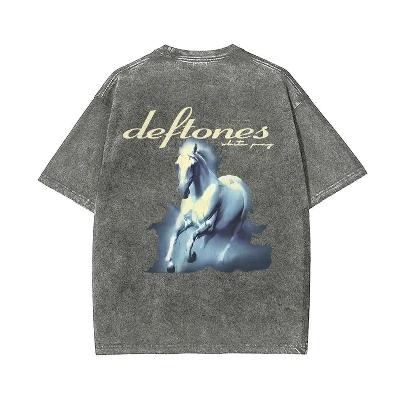 Rockv with WHITE PONY Washed Tee - Unisex  90s Limited Washed T-Shirt/Sweatshirt/Hoodie