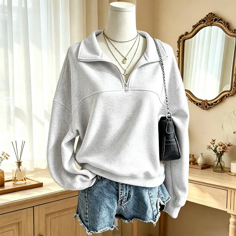 Women’s Oversized Half Zip Sweatshirt – Cozy Mock Neck Casual Pullover