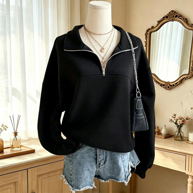 Women’s Oversized Half Zip Sweatshirt – Cozy Mock Neck Casual Pullover