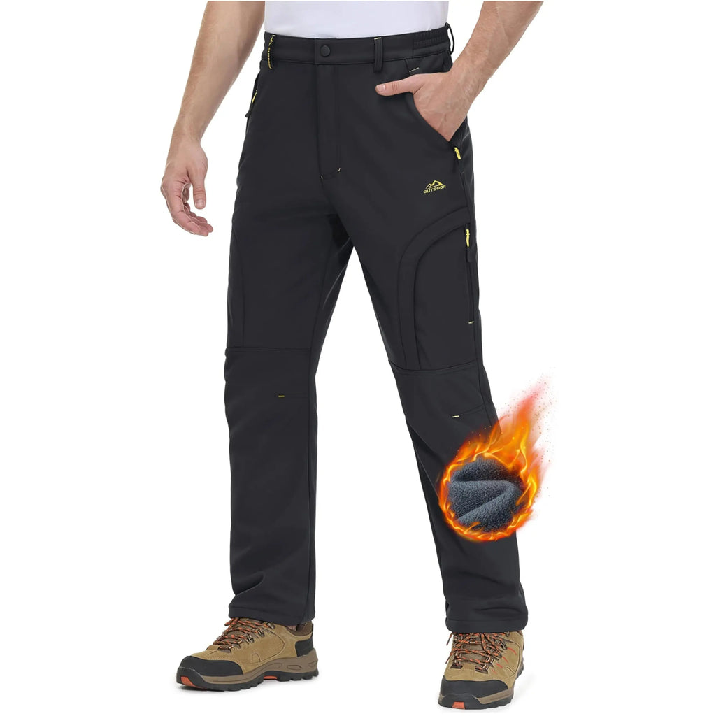 Men’s Fleece-Lined Softshell Hiking Pants – Warm Water-Resistant Winter Outdoor Pants