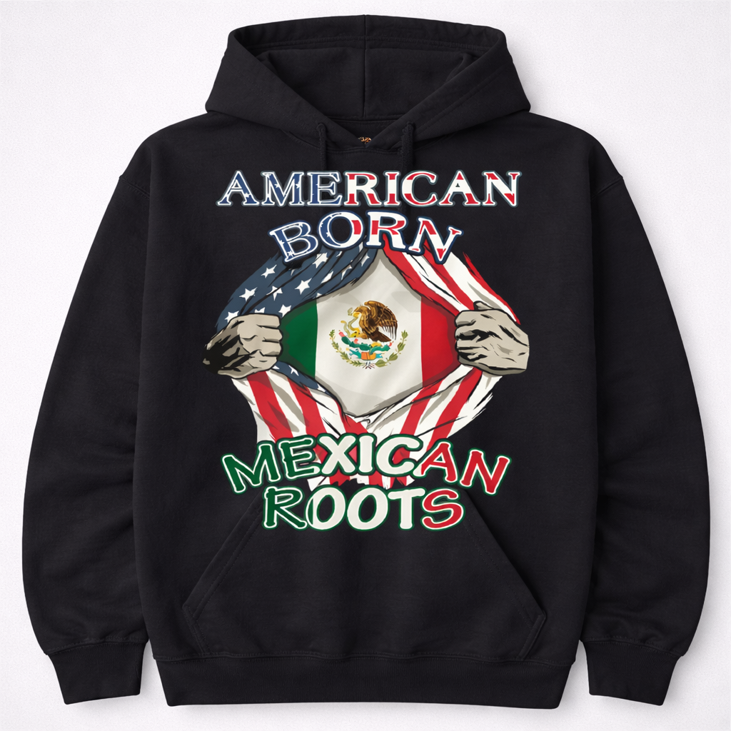 American Born, Mexican Roots T-Shirt/Sweatshirt/Hoodie – USA & Mexico Pride Flag Graphic Tee