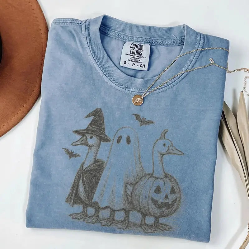 Halloween Goose Graphic T-Shirt/Sweatshirt/Hoodie – Cute Ghost Pumpkin Witch Spooky Season Tee