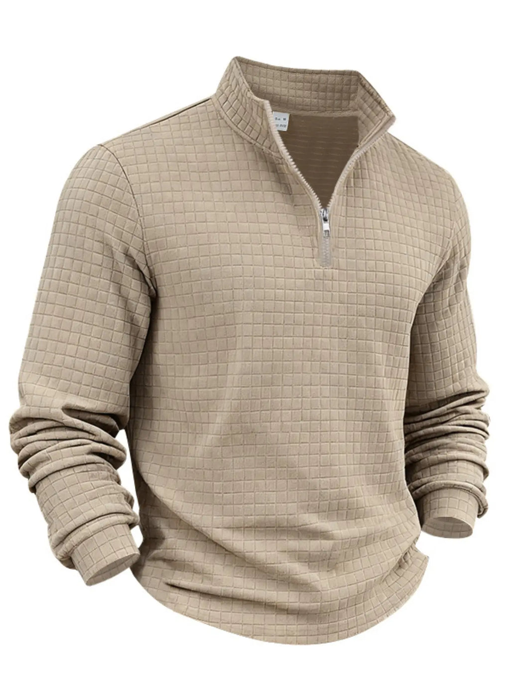 Men's Textured Quarter Zip Pullover – Casual Stand Collar Long Sleeve Sweatshirt